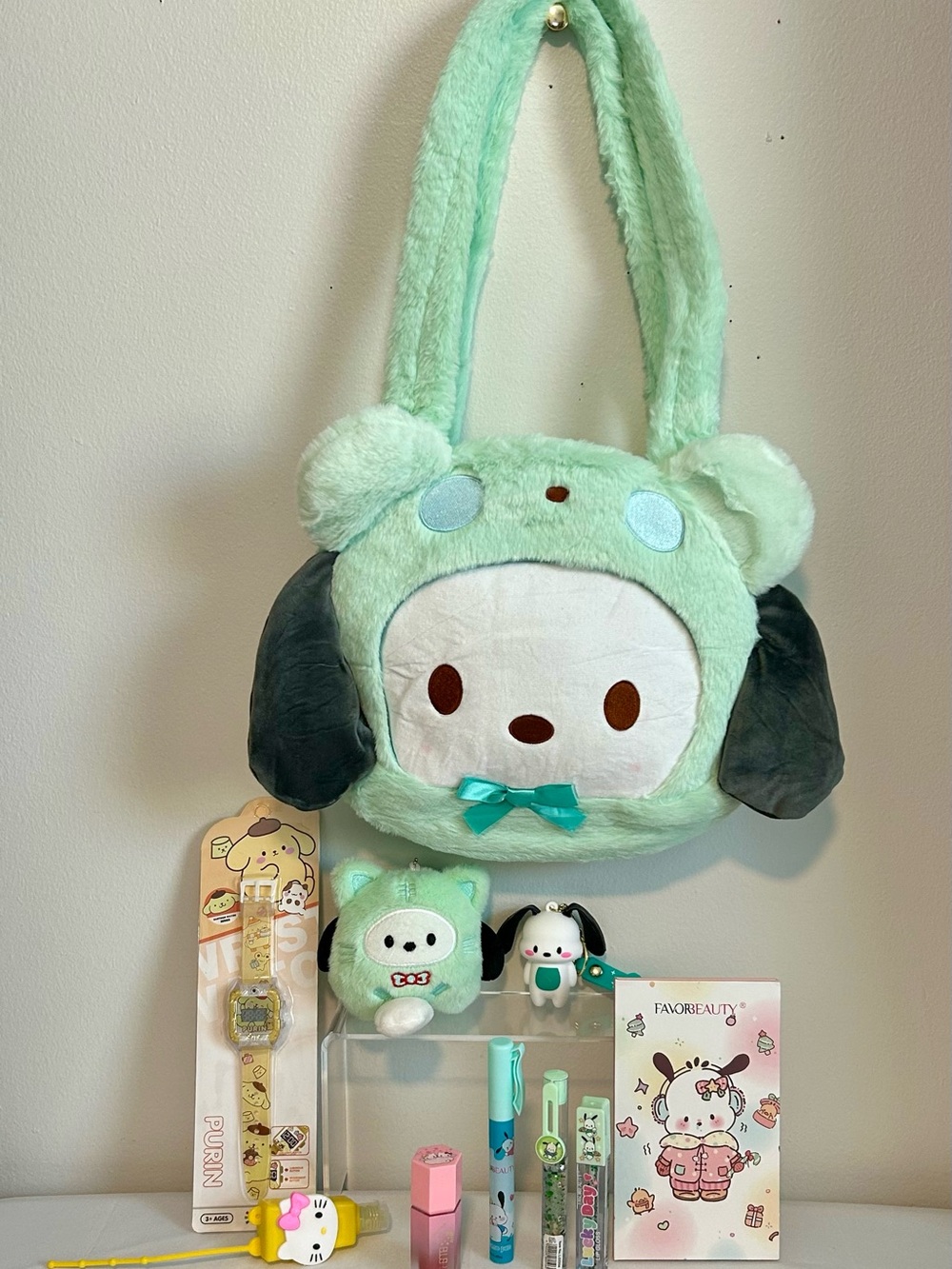 Plush Pochacco Shoulder Bag and makeup